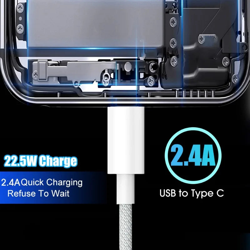 USB C Mobile Phone Cable Fast Charging USB A To Type C Nylon Braided